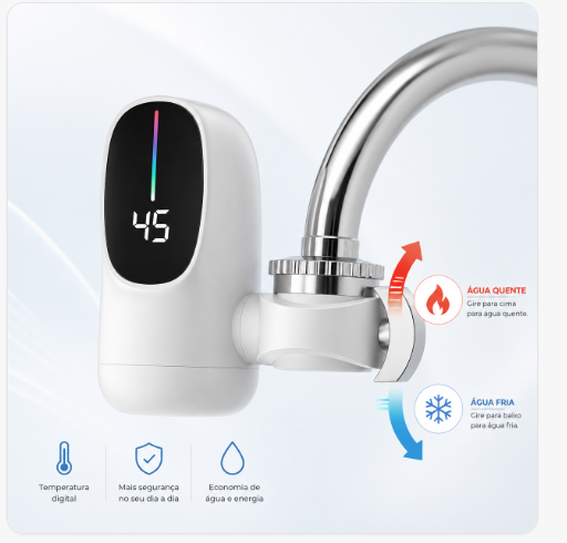 AquaLux Digital com seletor de água quente e água fria, temperatura digital, mais segurança e economia de energia